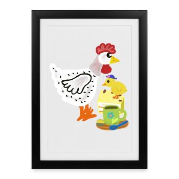 Duo de poussins au poulet et gâteau au petit-déjeuner - Affiche encadrée (27 × 37 cm) - noir - Devant