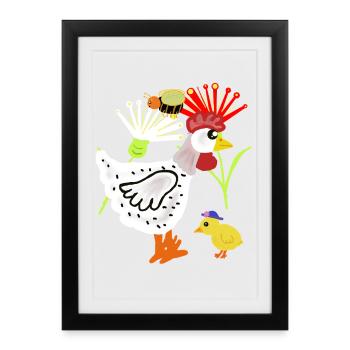 Fleurs de poulet poussin Poulet Retro Kids - Affiche encadrée (27 × 37 cm) - noir - Devant