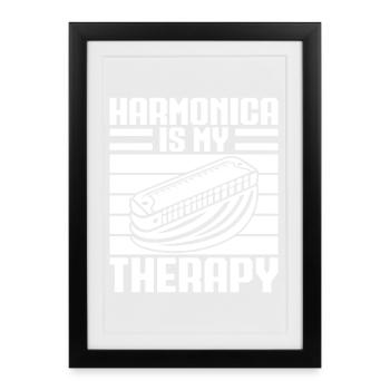 Harmonica Musican Is My Therapy Harmonica - Framed poster (27 × 37 cm) - black - Front