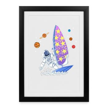 Space Windsurfing Astronaut Galaxy Stars Surfer - Framed poster (27 × 37 cm) - black - Front