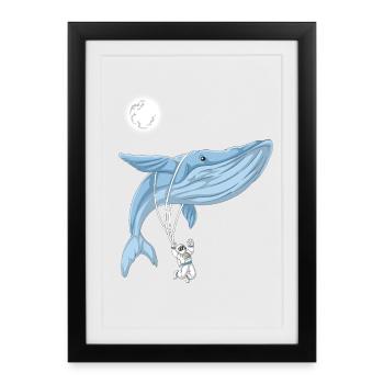 Space Whale Astronaut Flying Galaxy Dream Art - Framed poster (27 × 37 cm) - black - Front