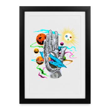 Main Divine de l’Univers Galaxie Cosmique Planètes - Affiche encadrée (27 × 37 cm) - noir - Devant