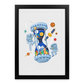 Space Hourglass Astronauts Galaxy Time - Affiche encadrée (27 × 37 cm) - noir - Devant