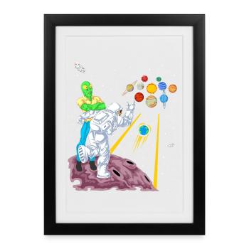 Astronaut and Alien Bowling in Space Galaxy Game - Framed poster (27 × 37 cm) - black - Front