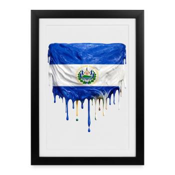 El Salvador Flagge Tropfenkunst - Gerahmtes Poster (27 × 37 cm) - Schwarz - Vorne