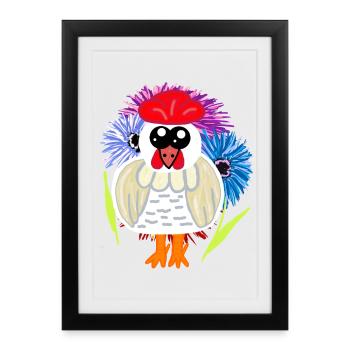 Anniversaire Fête des Mères Poulet Poule Poule Poule - Affiche encadrée (27 × 37 cm) - noir - Devant