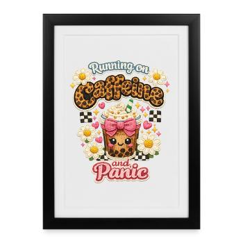 Panique du café Léopard Brille Caféine - Affiche encadrée (27 × 37 cm) - noir - Devant