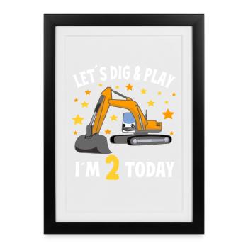 2nd Birthday Boy 2nd Birthday Excavator - Framed poster (27 × 37 cm) - black - Front