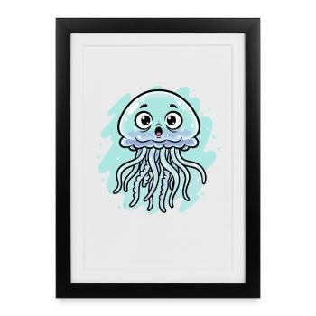 Dessin animé câlin de méduses de mer - Affiche encadrée (27 × 37 cm) - noir - Devant