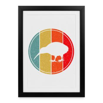 Oiseau néo-zélandard Retro Vintage Sunset Nouvelle-Zélande - Affiche encadrée (27 × 37 cm) - noir - Devant