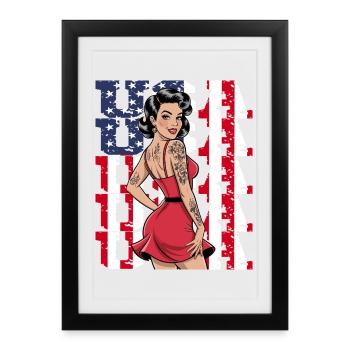 Style de tatouage pin-up rétro américain - Affiche encadrée (27 × 37 cm) - noir - Devant