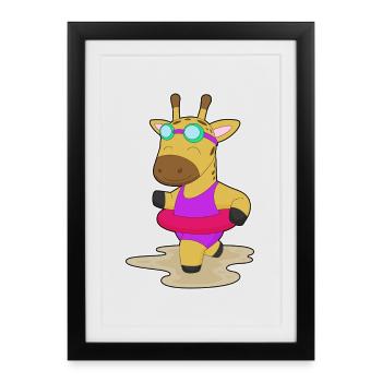Été de la nage dans la nage de girafes - Affiche encadrée (27 × 37 cm) - noir - Devant