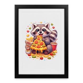 Pizza raccoon with cheese - Framed poster (27 × 37 cm) - black - Front