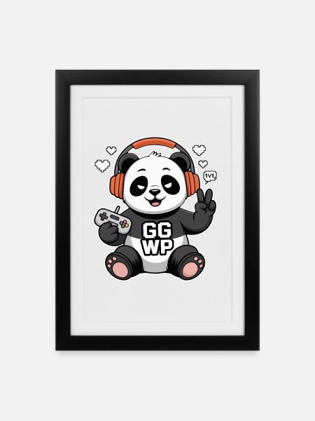 Panda Gamer GG WP - Gerahmtes Poster (27 × 37 cm) - Schwarz