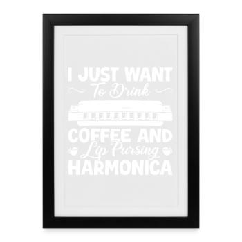 Musican d’harmonica veut juste boire un café - Affiche encadrée (27 × 37 cm) - noir - Devant