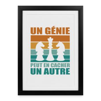 Cadeau Joueur Échecs Phrase Humoristique Génie - Affiche encadrée (27 × 37 cm) - noir - Devant