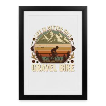 Gravel Bike Retro Bike Mountains Outdoor - Framed poster (27 × 37 cm) - black - Front
