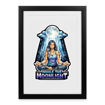 Méditation lunaire, pleine conscience lunaire, spirituel - Affiche encadrée (27 × 37 cm) - noir - Devant