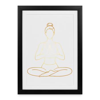 Gold Yoga Woman Line Art Meditation Design - Framed poster (27 × 37 cm) - black - Front