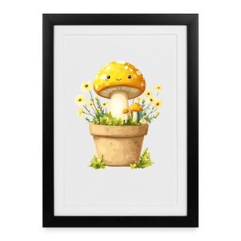 Cheerful mushroom pot with blossom joy - Framed poster (27 × 37 cm) - black - Front
