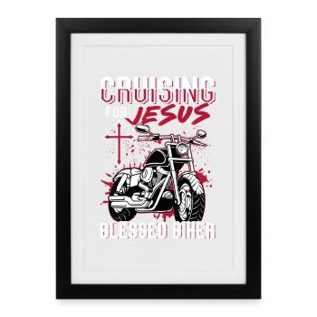 Cruising for Jesus Faithful Biker Graphic Tee - Framed poster (27 × 37 cm) - black - Front