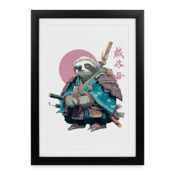 Samouraï paresseux en armure bleue - Affiche encadrée (27 × 37 cm) - noir - Devant