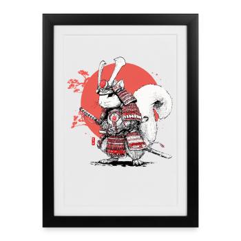 Squirrel Samurai in Red Circle - Framed poster (27 × 37 cm) - black - Front