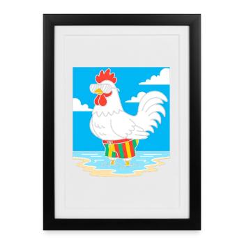 Summer chicken on the beach - Framed poster (27 × 37 cm) - black - Front