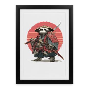 Samouraï paresseux en armure rouge du coucher de soleil - Affiche encadrée (27 × 37 cm) - noir - Devant