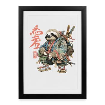 Sloth Samurai in Ukiyoe Armor - Framed poster (27 × 37 cm) - black - Front