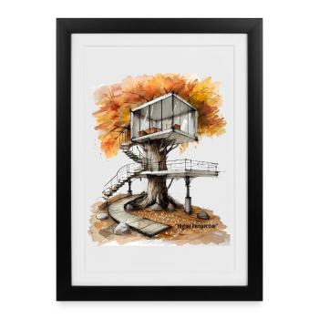 Autumn Treehouse Skydeck - Framed poster (27 × 37 cm) - black - Front