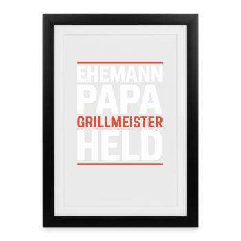 Mari Papa Grill Maître Héros - Affiche encadrée (27 × 37 cm) - noir - Devant