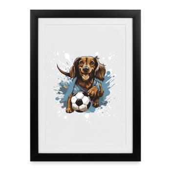 Teckel Chien Teckel Football Sports - Affiche encadrée (27 × 37 cm) - noir - Devant