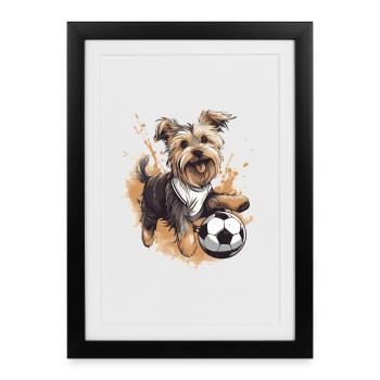 Yorkshire Terrier Chien Football Sports - Affiche encadrée (27 × 37 cm) - noir - Devant
