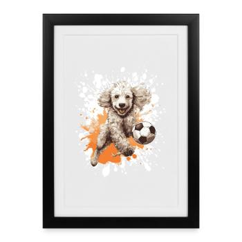 Caniche Chien Équipe de Football - Affiche encadrée (27 × 37 cm) - noir - Devant