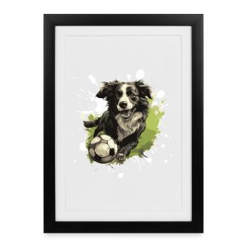 Border Collie Chien Football Sport - Affiche encadrée (27 × 37 cm) - noir - Devant
