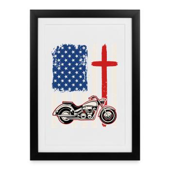 Christian Biker USA Flag Cross Motorcycle Design - Framed poster (27 × 37 cm) - black - Front