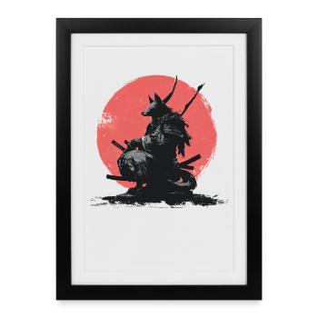 Wolf Samurai sur Red Sun - Affiche encadrée (27 × 37 cm) - noir - Devant