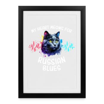 Ligne de cœur du Chat Bleu Russe - Affiche encadrée (27 × 37 cm) - noir - Devant