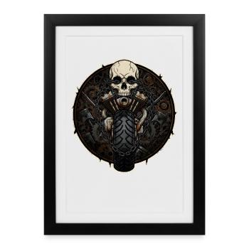 Moto Biker V-Twin Moteur Skull Skull Rocker - Affiche encadrée (27 × 37 cm) - noir - Devant