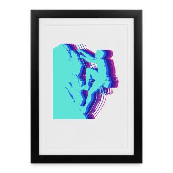 Silhouette Grimpeur Art Glitch Modern - Affiche encadrée (27 × 37 cm) - noir - Devant