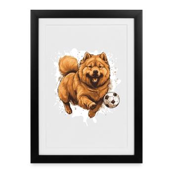 Chow Chow Dog Football Sports - Affiche encadrée (27 × 37 cm) - noir - Devant