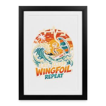 Coucher de soleil Wingfoil Wave Rider - Affiche encadrée (27 × 37 cm) - noir - Devant