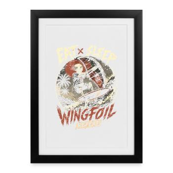 Surf squelette à profil ailé - Affiche encadrée (27 × 37 cm) - noir - Devant