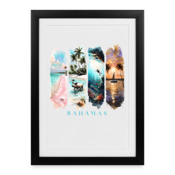 Bahamas Design – Motif plage et vacances en mer - Affiche encadrée (27 × 37 cm) - noir - Devant