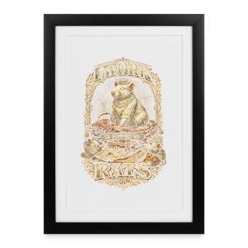 Farbratte Fancy Rat Je travaille pour subvenir aux besoins de mes rats - Affiche encadrée (27 × 37 cm) - noir - Devant