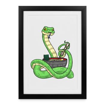 Cuisinière serpent cuisine de ramen - Affiche encadrée (27 × 37 cm) - noir - Devant