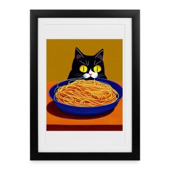 Vue des spaghettis pour un chat - Affiche encadrée (27 × 37 cm) - noir - Devant