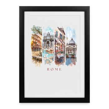 Voyage de vacances à Rome – Italie ville et motif culturel - Affiche encadrée (27 × 37 cm) - noir - Devant