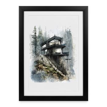 Forest Glass Cabin on Cliff - Framed poster (27 × 37 cm) - black - Front